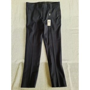 Father & Sons Men W32/L28 Stretch Formal Trouser Block Navy Tan Check Wool Blend